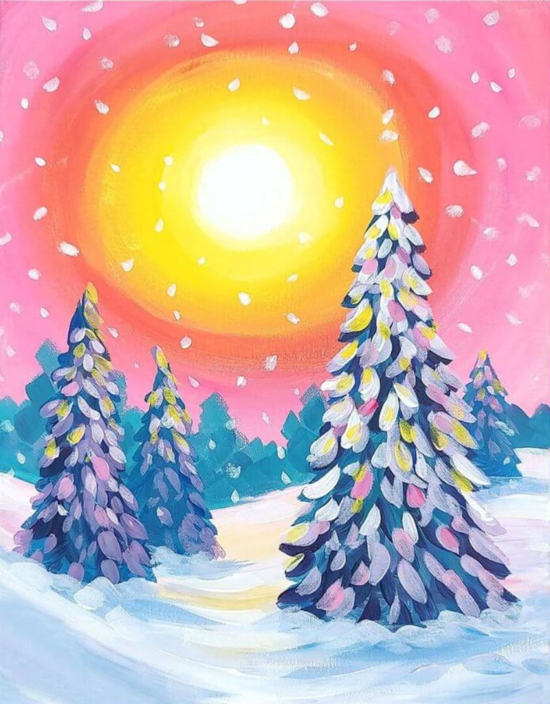 Dreamy snow covered tree canvas painting